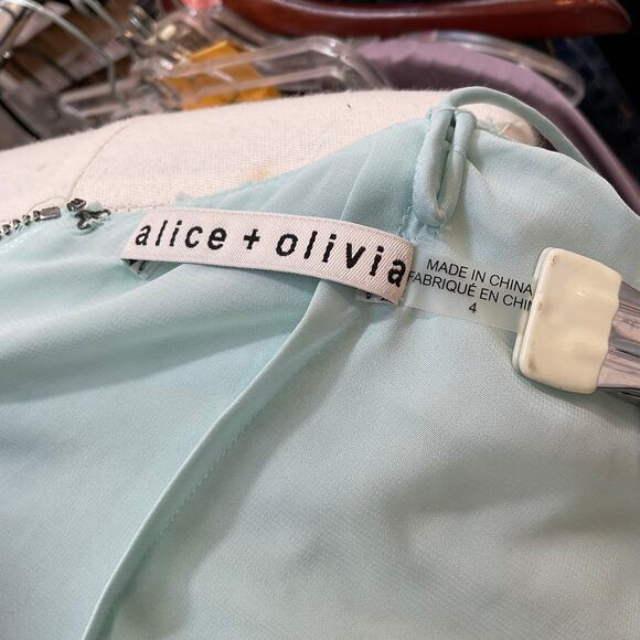 Alice + Olivia Katie Faux Wrap Swiss Dot Mini Dress Silk Blend Green Women's 4 - Picture 3 of 5